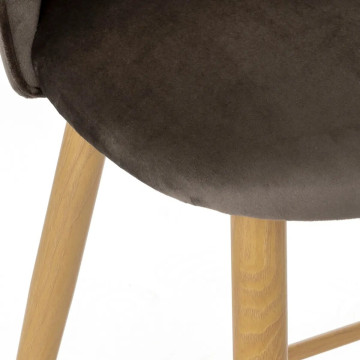 Tabouret de bar velours taupe pieds effet bois Slano Atmosphera - Le Dépôt Bailleul