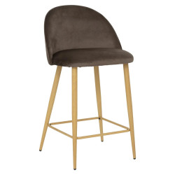 Tabouret de bar velours taupe pieds effet bois Slano Atmosphera - Le Dépôt Bailleul