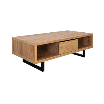 Table basse 2 niches 1 tiroir pieds métal Sully - Le Dépôt Bailleul