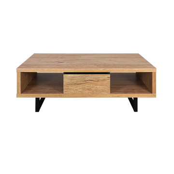 Table basse 2 niches 1 tiroir pieds métal Sully - Le Dépôt Bailleul