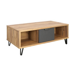 Table basse 1 tiroir 2 niches pieds métal Harry - Le Dépôt Bailleul