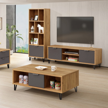 Table basse 1 tiroir 2 niches pieds métal Harry - Le Dépôt Bailleul