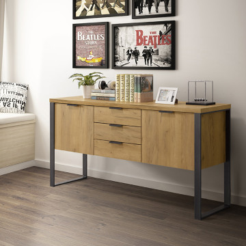 Buffet 2 portes 3 tiroirs pieds métal Ron - Le Dépôt Bailleul