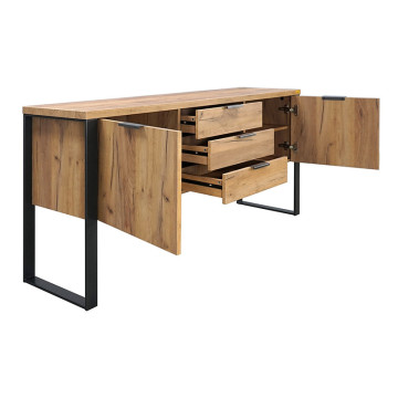 Buffet 2 portes 3 tiroirs pieds métal Ron - Le Dépôt Bailleul