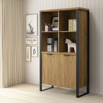 Buffet haut 4 niches 2 portes pieds métal Ron - Le Dépôt Bailleul
