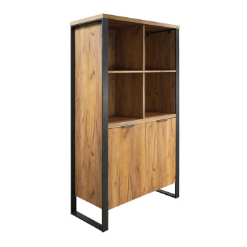 Buffet haut 4 niches 2 portes pieds métal Ron - Le Dépôt Bailleul