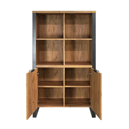 Buffet haut 4 niches 2 portes pieds métal Ron - Le Dépôt Bailleul