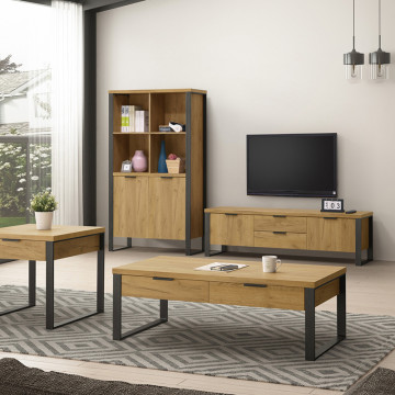 Meuble TV 2 portes 2 tiroirs pieds métal Ron - Le Dépôt Bailleul