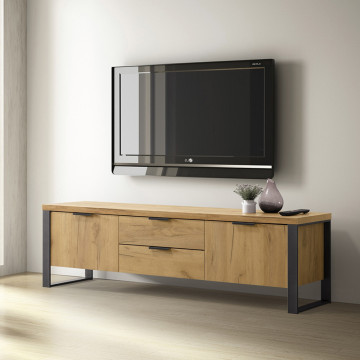 Meuble TV 2 portes 2 tiroirs pieds métal Ron - Le Dépôt Bailleul