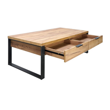 Table basse 2 tiroirs 1 niche pieds métal Ron - Le Dépôt Bailleul