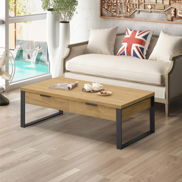 Table basse 2 tiroirs 1 niche pieds métal Ron - Le Dépôt Bailleul