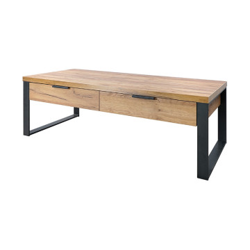 Table basse 2 tiroirs 1 niche pieds métal Ron - Le Dépôt Bailleul