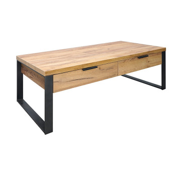 Table basse 2 tiroirs 1 niche pieds métal Ron - Le Dépôt Bailleul