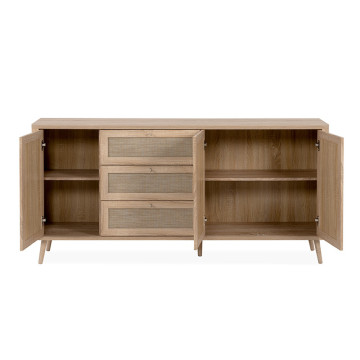 Buffet 3 tiroirs 3 portes effet rotin Kuta - Le Dépôt Bailleul