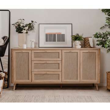 Buffet 3 tiroirs 3 portes effet rotin Kuta - Le Dépôt Bailleul