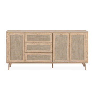 Buffet 3 tiroirs 3 portes effet rotin Kuta - Le Dépôt Bailleul