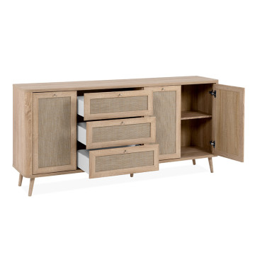 Buffet 3 tiroirs 3 portes effet rotin Kuta - Le Dépôt Bailleul