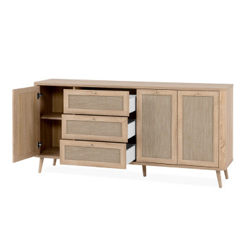 Buffet 3 tiroirs 3 portes effet rotin Kuta - Le Dépôt Bailleul