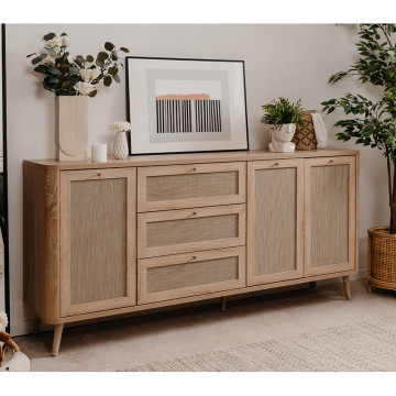 Buffet 3 tiroirs 3 portes effet rotin Kuta - Le Dépôt Bailleul