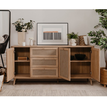 Buffet 3 tiroirs 3 portes effet rotin Kuta - Le Dépôt Bailleul