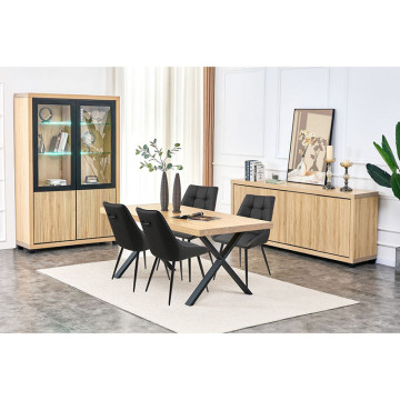 Vitrine 2 + 2 portes chêne wellington et noir Nice - Le Dépôt Bailleul