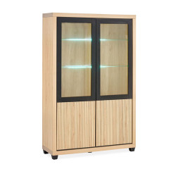 Vitrine 2 + 2 portes chêne wellington et noir Nice - Le Dépôt Bailleul
