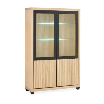 Vitrine 2 + 2 portes chêne wellington et noir Nice - Le Dépôt Bailleul