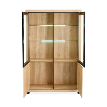 Vitrine 2 + 2 portes chêne wellington et noir Nice - Le Dépôt Bailleul