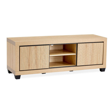 Meuble TV 2 portes 2 niches chêne wellington et noir Nice - Le Dépôt Bailleul