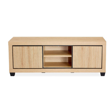 Meuble TV 2 portes 2 niches chêne wellington et noir Nice - Le Dépôt Bailleul