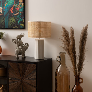 Lampe cylindre 47 cm Tylia céramique cannage Atmosphera - Le Dépôt Bailleul