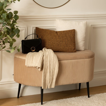 Banc coffre en velours beige Solaro Atmosphera - Le Dépôt Bailleul