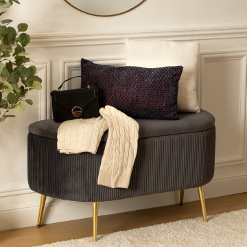 Banc coffre en velours gris Solaro Atmosphera - Le Dépôt Bailleul