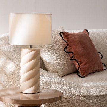 Lampe cylindre Noly 44 cm céramique beige Atmosphera - Le Dépôt Bailleul