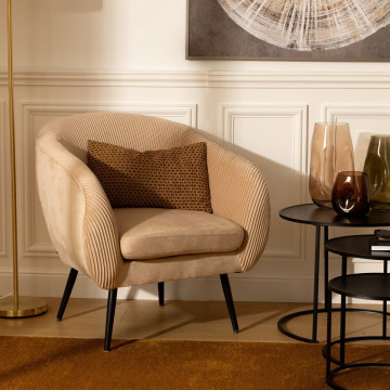 Fauteuil velours beige Solaro Atmosphera - Le Dépôt Bailleul