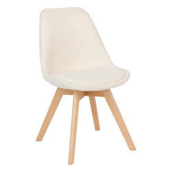 Chaise bouclette pieds bois Baya blanc Atmosphera - Le Dépôt Bailleul