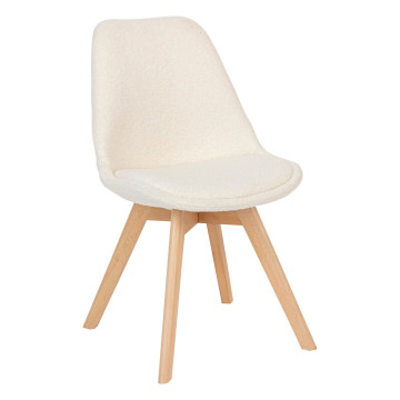 Chaise bouclette pieds bois Baya blanc Atmosphera - Le Dépôt Bailleul