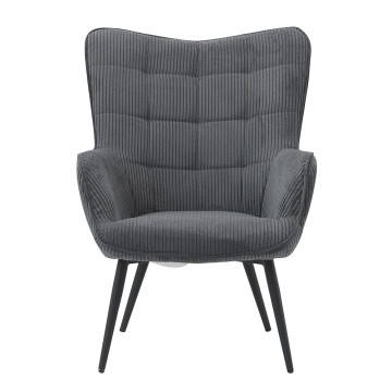Fauteuil velours côtelé gris anthracite Uka pieds métal - Le Dépôt Bailleul
