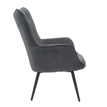 Fauteuil velours côtelé gris anthracite Uka pieds métal - Le Dépôt Bailleul