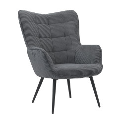 Fauteuil velours côtelé gris anthracite Uka pieds métal - Le Dépôt Bailleul