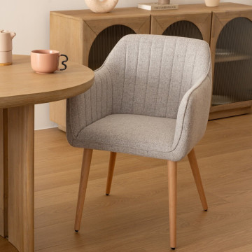 Fauteuil diner Visoca gris pieds bois Atmosphera - Le Dépôt Bailleul