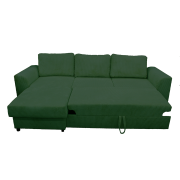 Canapé d'angle réversible et convertible velours vert Magda - Le Dépôt Bailleul