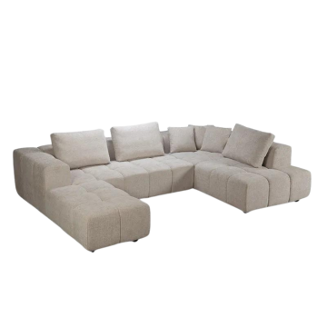 Canapé d'angle droit avec pouf Champion beige - Le Dépôt Bailleul
