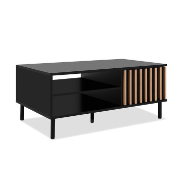 Table basse 2 niches 1 porte noir et bois Monza - Le Dépôt Bailleul