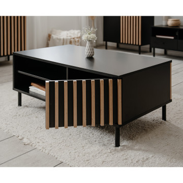 Table basse 2 niches 1 porte noir et bois Monza - Le Dépôt Bailleul