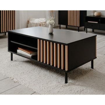 Table basse 2 niches 1 porte noir et bois Monza - Le Dépôt Bailleul