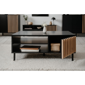 Table basse 2 niches 1 porte noir et bois Monza - Le Dépôt Bailleul