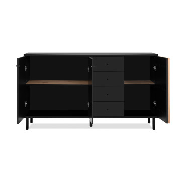 Buffet 3 portes 4 tiroirs noir et bois Monza - Le Dépôt Bailleul