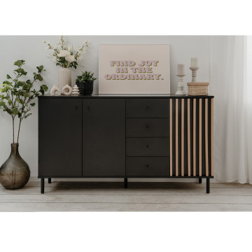 Buffet 3 portes 4 tiroirs noir et bois Monza - Le Dépôt Bailleul