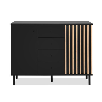 Buffet 2 portes 4 tiroirs noir et bois Monza - Le Dépôt Bailleul
